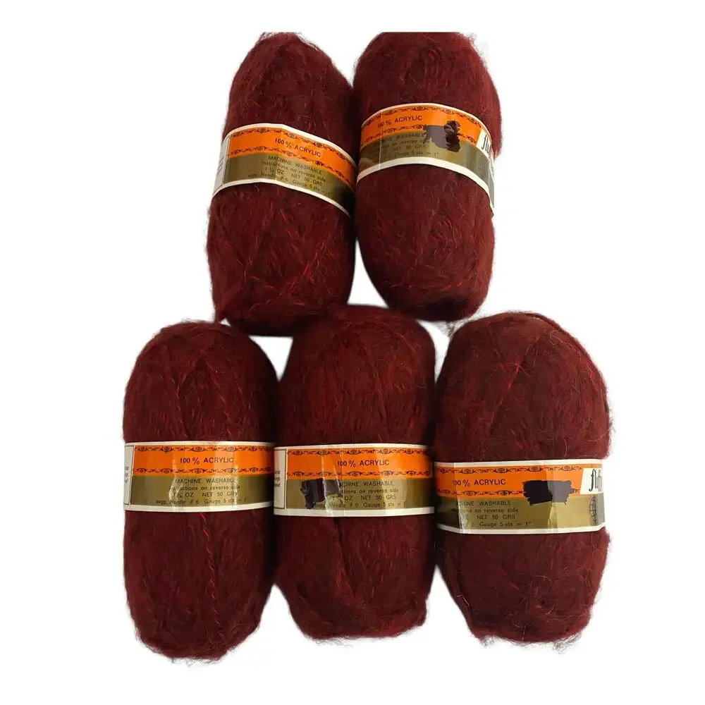 Unger Fluffy Tweed Yarn Red 714 Acrylic France Lot 5 Skeins Vintage DIY Kit